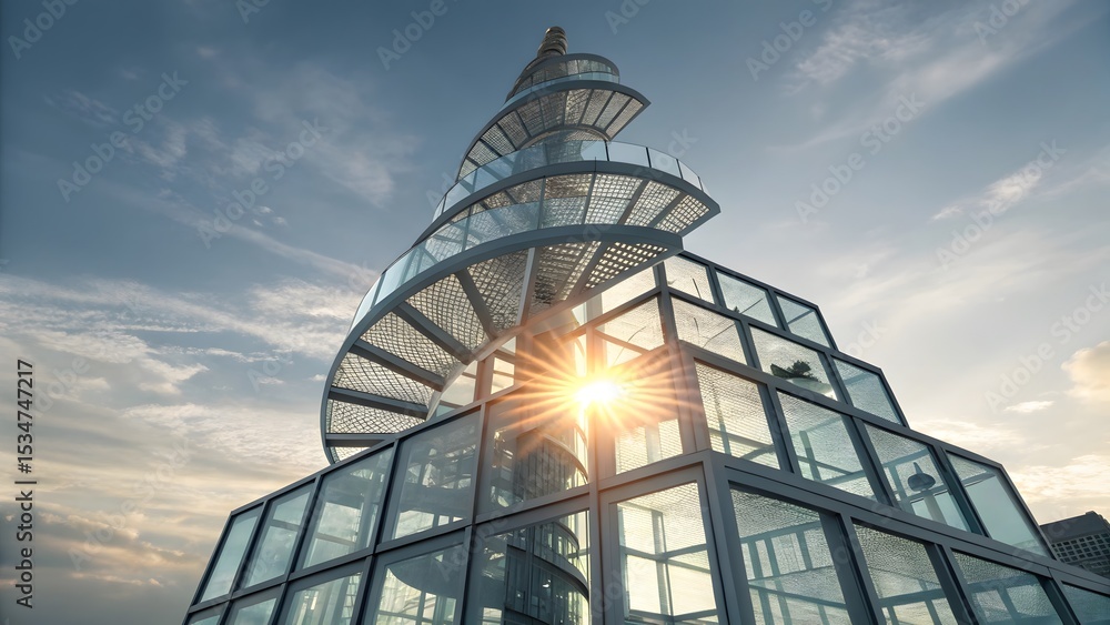 Fototapeta premium Modern Architectural Structure with Spiral Design and Glass Facade