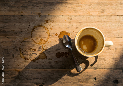 Empty coffee cup on wooden table