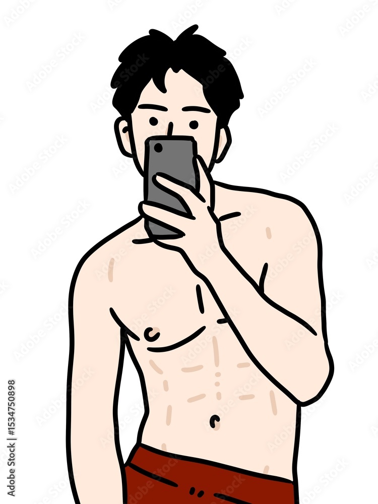 Fototapeta premium cartoon man taking selfie