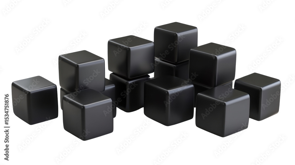 Obraz premium set of black cubes 3d render icon on white background