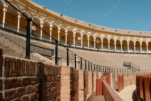 Interior View of Plaza de Toros de la Maestranza, Seville with Brick Details and Arched Seating
