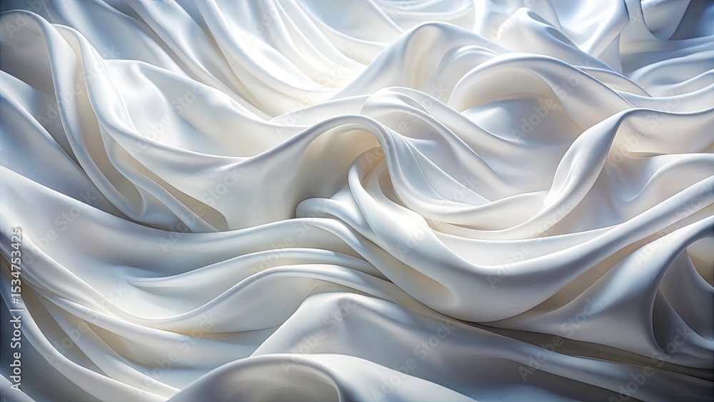 Obraz premium Elegant White Fabric Waves: Soft Light Studio Photography, High Depth of Field, Abstract Textile Design