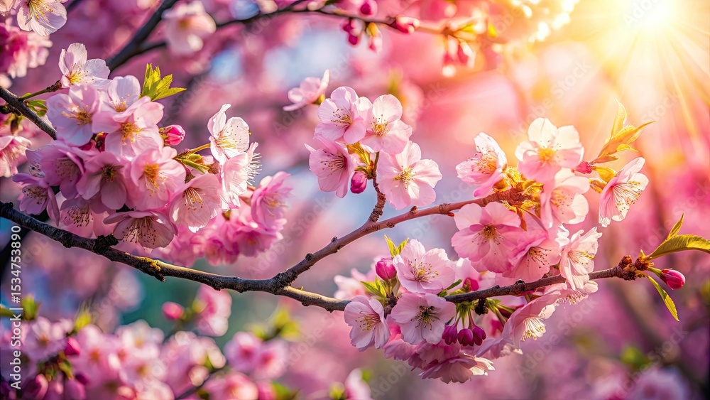Fototapeta premium Drone Photography: Aerial View of Stunning Cherry Blossom Tree, Spring Bloom, Pink Flowers, Japanese Cherry, Nature Photography, Blossom Branches