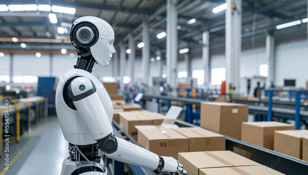 Fototapeta premium A futuristic robot working in a factory
