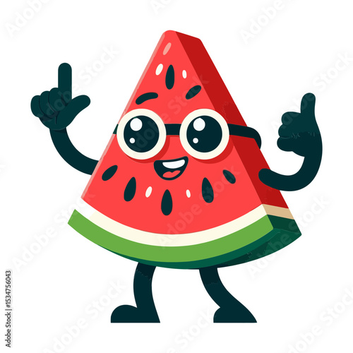 A friendly watermelon slice mascot with glasses, perfect for blogs/websites about summer, healthy food, or fruit.