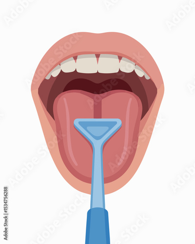 Detailed illustration of a tongue depressor on a human tongue anatomical drawing medical healthcare diagram oral pink