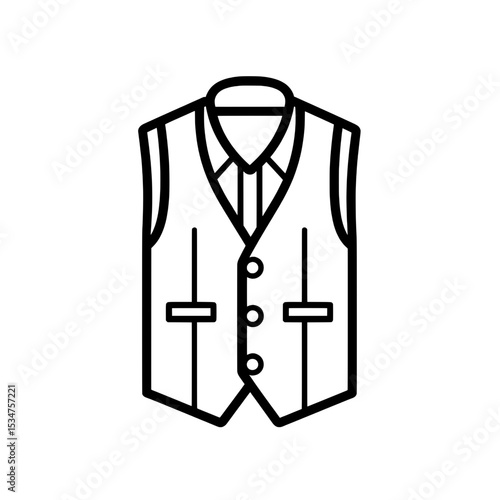 Elegant outline icon of a formal vest with collar and three buttons, suitable for menswear or fashion-related projects.