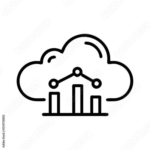 Cloud Analytics Icon Representing Data Analysis in Cloud Computing with Line Graph and Bar Chart Symbol in Minimalist Outline Style
