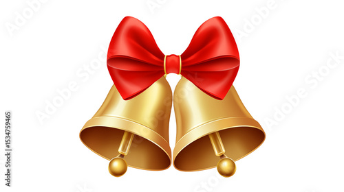 Two golden bells with a red bow on a black background image