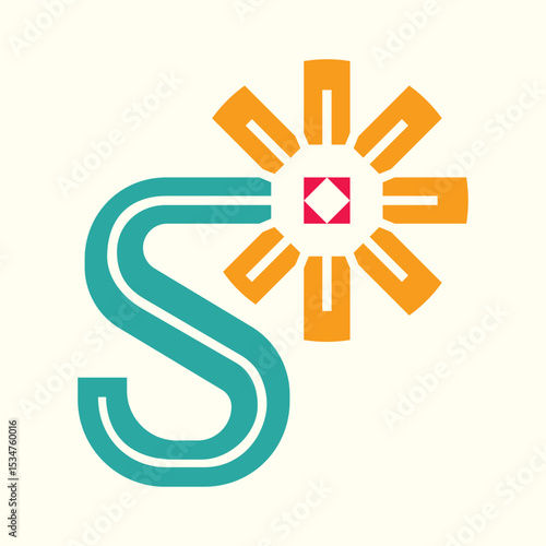 Letter S and Shining Sun Combination Vector Logo Art