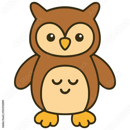 owl doll plushy toy kid flat color vector illustration template design