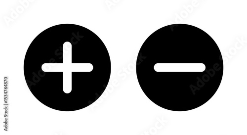 Plus and minus icon on black circle. Positive and negative sign symbol