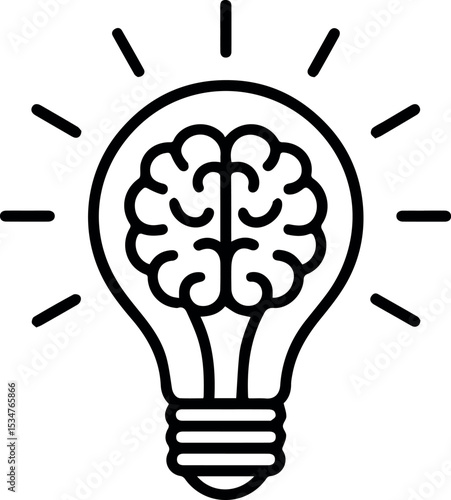 Creative brain power idea lightbulb symbol graphic design illustration art mind icon line black white wisdom bright