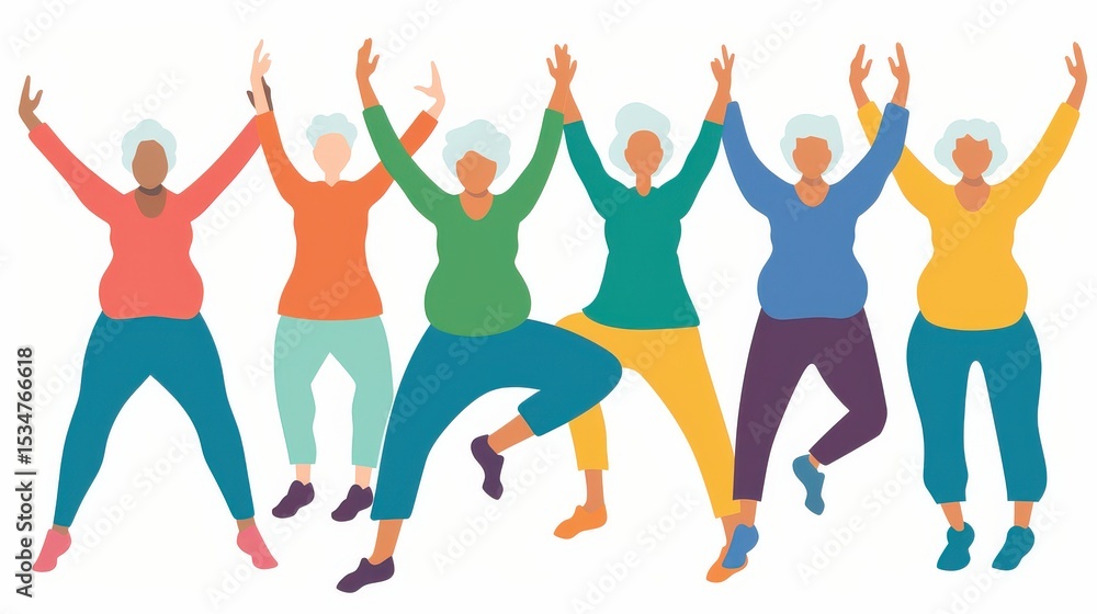 Icon of a group of elderly individuals participating in a fitness class or exercise group. Icon of a group of elderly individuals participating in a fitness class or exercise group.