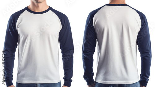 Wallpaper Mural Navy Blue Man's Long Sleeve Baseball T-Shirt Mockup Front and Back Views Torontodigital.ca