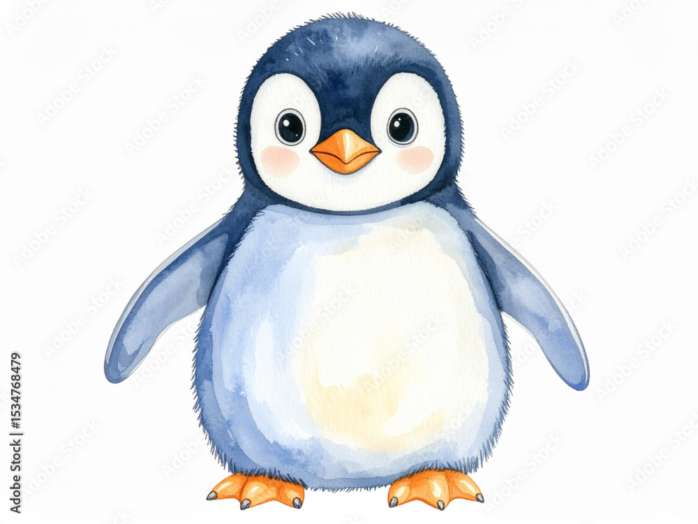 Fototapeta premium Cute animal watercolor illustrations_penguin