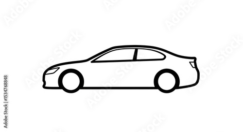 Sleek Black and White Car Outline on Clean White Background