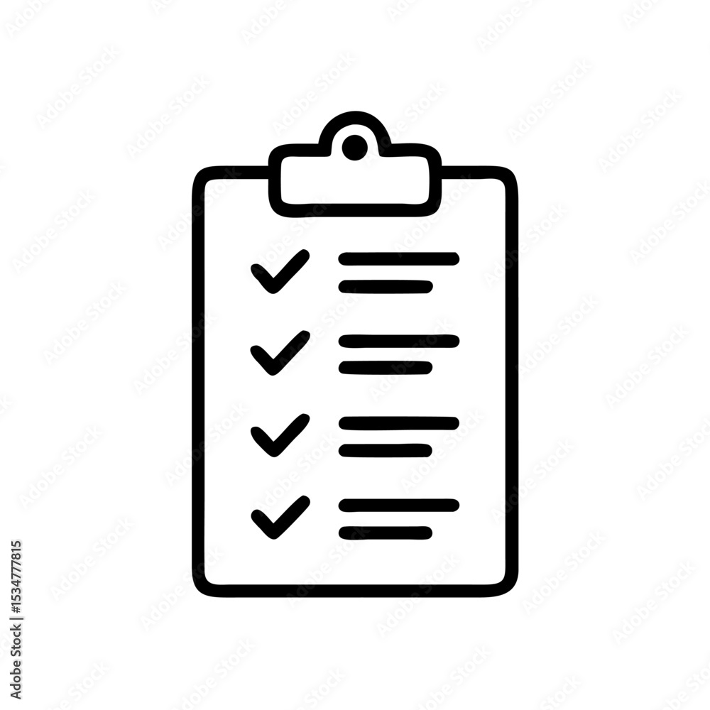 Clipboard Checklist Icon Representing Task Management and To-Do List with Check Marks in Minimalist Outline Style Clipboard Checklist Icon Representing Task Management and To-Do List with Check Marks in Minimalist Outline Style