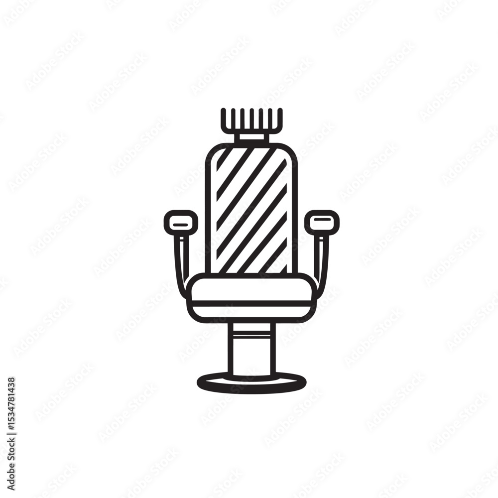 Fototapeta premium Barber Chair Outline with Stripes and Headrest Comb Illustration on White Background