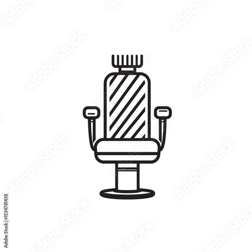 Barber Chair Outline with Stripes and Headrest Comb Illustration on White Background