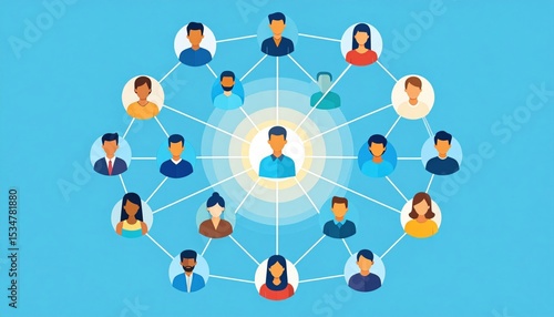 Network Of Diverse People On Light Blue Background