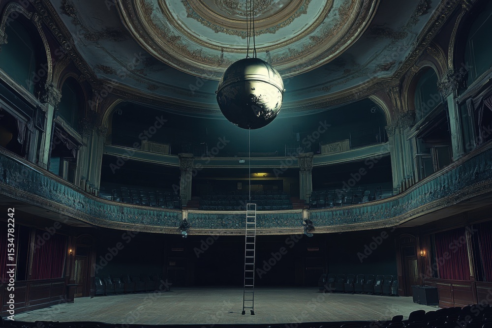 Obraz premium Vintage Theatre Interior with Suspended Disco Ball and Ladder