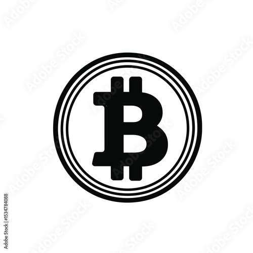 Black and White Bitcoin Logo with Circle Design on a White Background