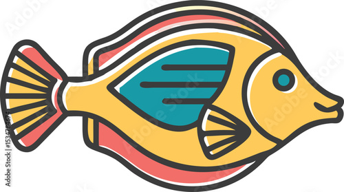 Yellow tang fish illustration on white background