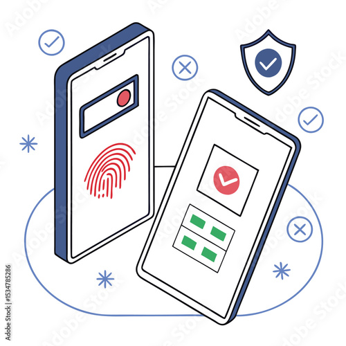 Secure mobile authentication isometric illustration
