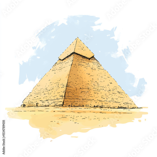 Ancient Pyramid Sketch Against a Watercolor Sky