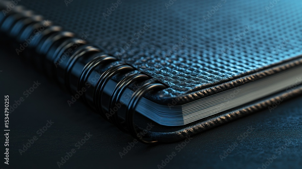 Close-up of black leather-look spiral-bound notebook Close-up of black leather-look spiral-bound notebook