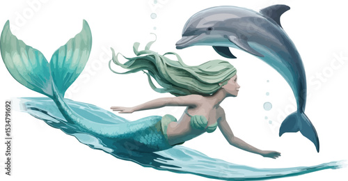 Enchanting Mermaid and Dolphin Duo