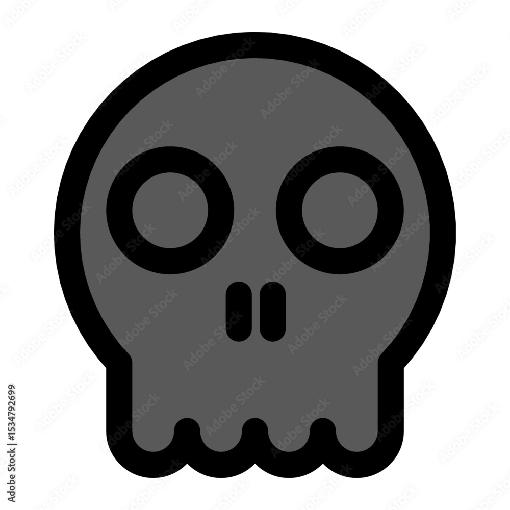 A minimalist black skull icon, The flat design features two large circular eyes and simplified nose and teeth. Suitable for danger symbols, warning signs, or spooky graphic elements. A minimalist black skull icon, The flat design features two large circular eyes and simplified nose and teeth. Suitable for danger symbols, warning signs, or spooky graphic elements.