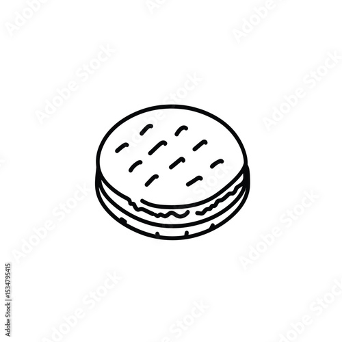 Black and White Line Art Illustration of a Small MacaronStyle Sandwich Cookie