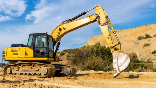 Wallpaper Mural Yellow Excavator Working On Construction Site Torontodigital.ca