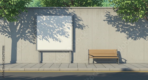 Blank Outdoor Advertising Display on Concrete Wall in Anime Park