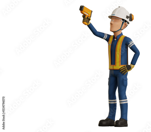 Industrial worker is measuring the temperature with the pyrometer