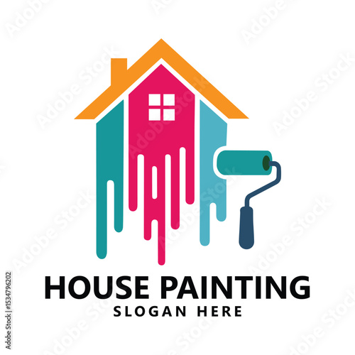 House painting service, decor and repair multicolor icon. Vector logo, label, emblem design. Concept for home decoration, building, house construction and staining