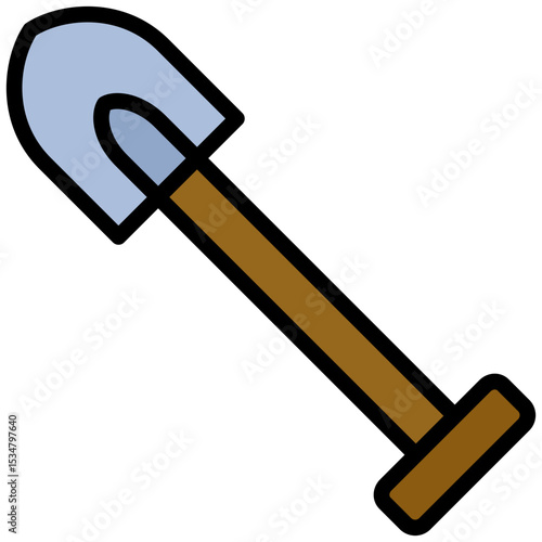 Shovel Outline Flat Icon, Mining Icon Concept in Outline Flat design style vector illustration