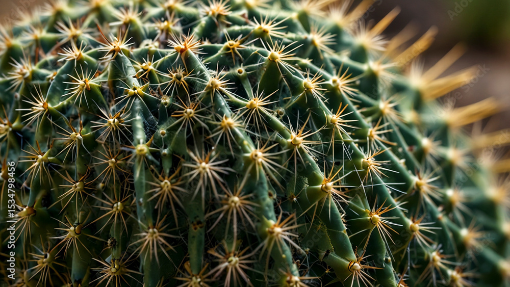 Close-Up of Spherical Green Cactus with Sharp Yellow Spines Close-Up of Spherical Green Cactus with Sharp Yellow Spines