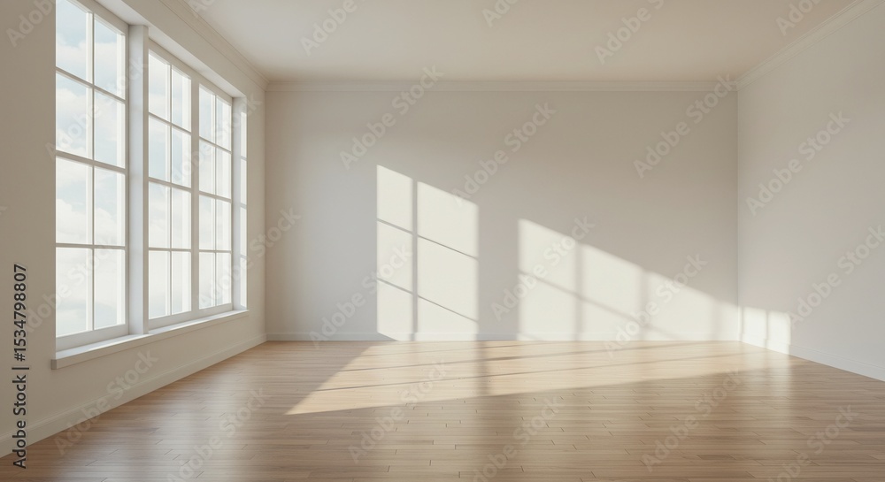Obraz premium Blank Interior Space with Wooden Floor and Natural Light in Anime Art