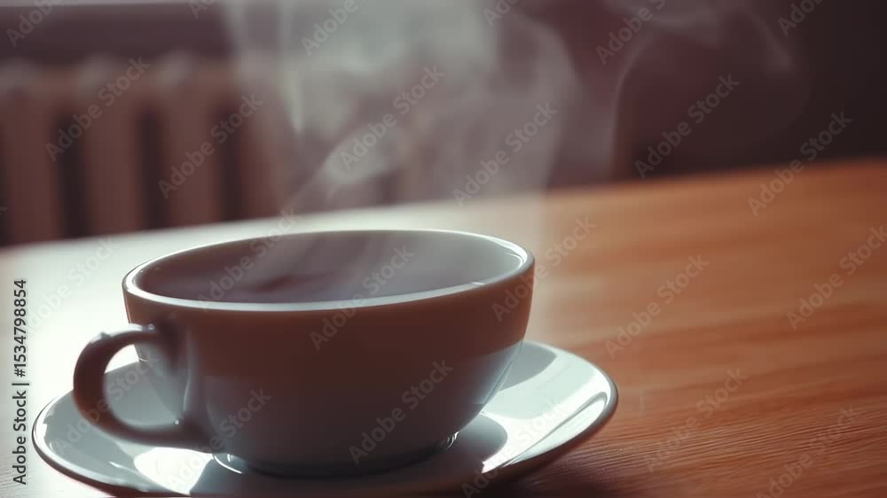 Steaming Cup of Tea or Coffee on a Wooden Table in a Cozy Setting Perfect for Relaxation Steaming Cup of Tea or Coffee on a Wooden Table in a Cozy Setting Perfect for Relaxation