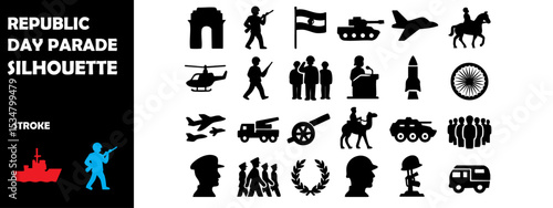 Republic Day Parade Silhouette Vector Set – Patriotic Celebration and National Pride Scenes