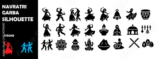 Navratri Garba Silhouette Vector Set – Traditional Dance and Festive Indian Celebration