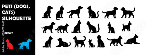 Pets Silhouette Vector Set – Dogs, Cats and Domestic Animal Companions in Action