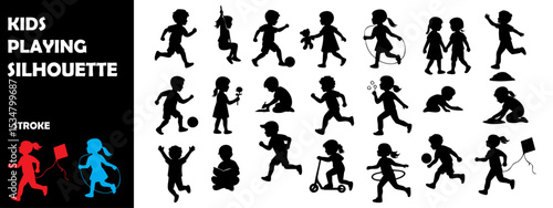 Kids Playing Silhouette Vector Set – Children Outdoor and Indoor Fun Activities