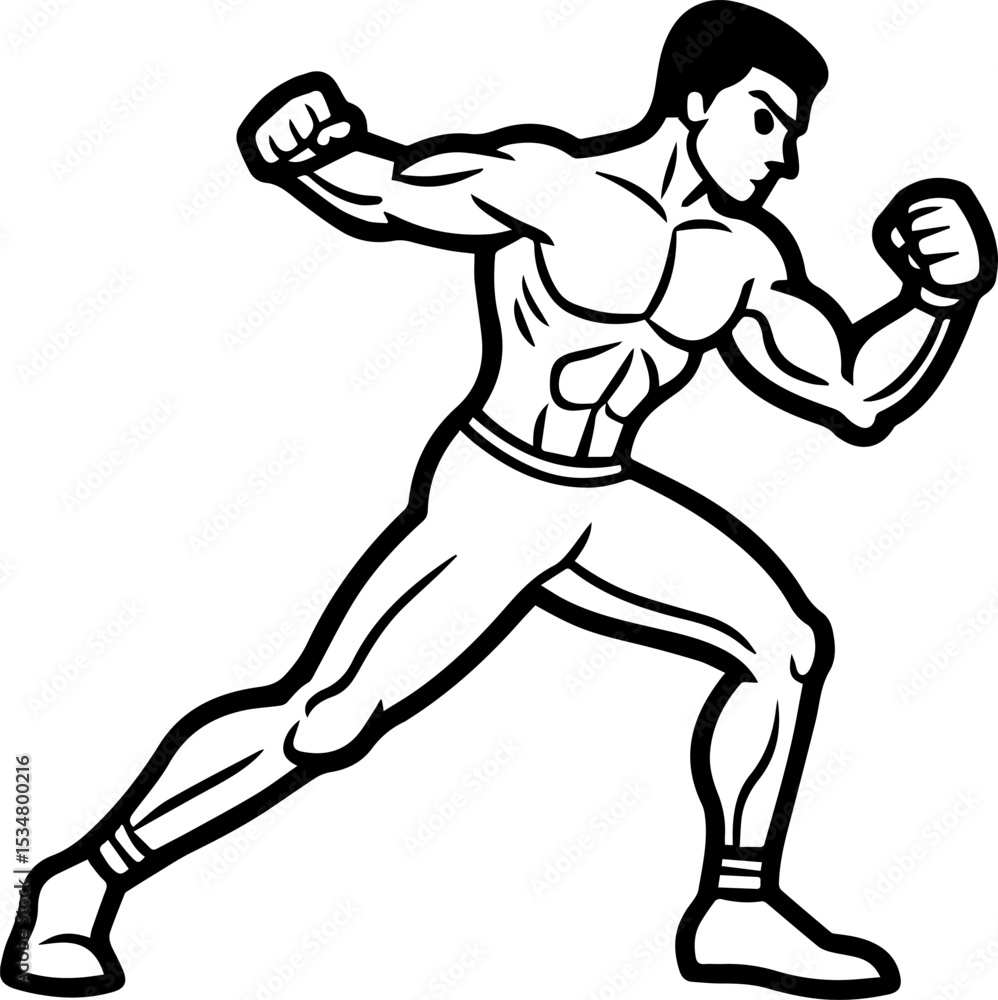 Fototapeta premium boxing fighter pose outline vector illustration, line art