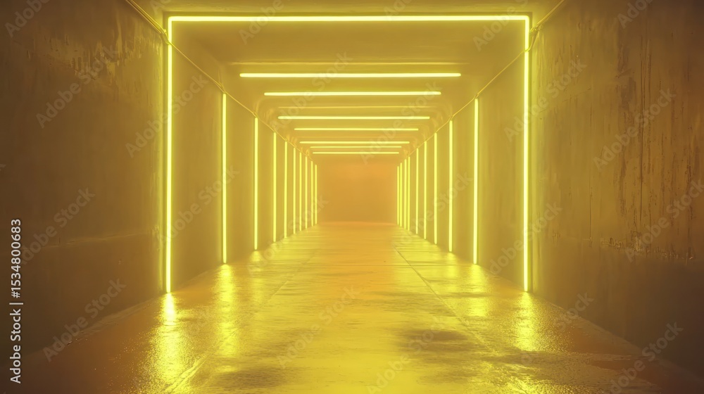 Fototapeta premium Neon yellow tunnel interior design.