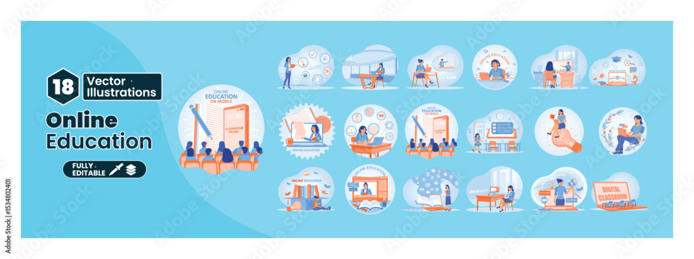 Online education concept. Mega set. Online education concept. Mega set.