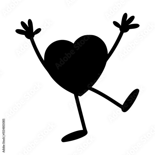 Black Silhouette Heart Character - Joyful Gesture